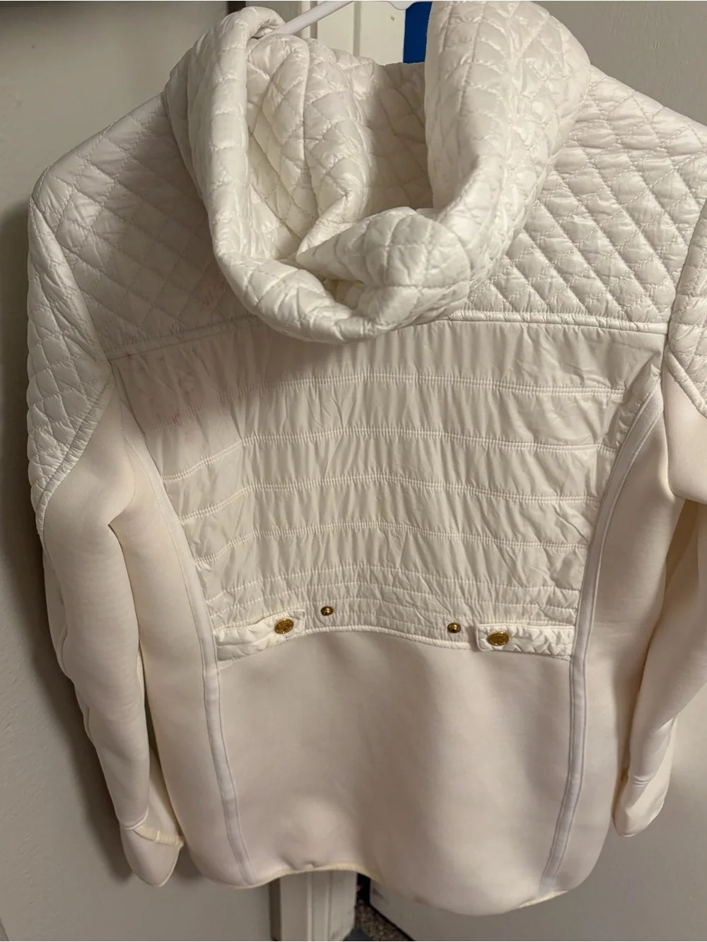 Michael Kors White Quilted Hooded Puffer Jacket with Gold Accents